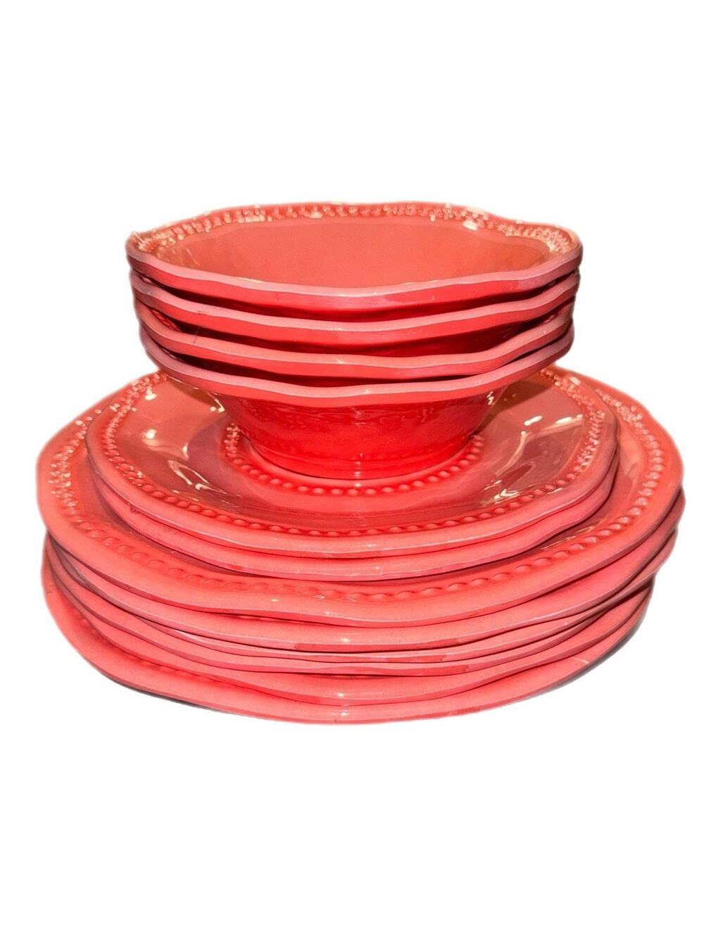 IL MULINO New York Melamine Crackle 12 Piece Set Plates, Bowls